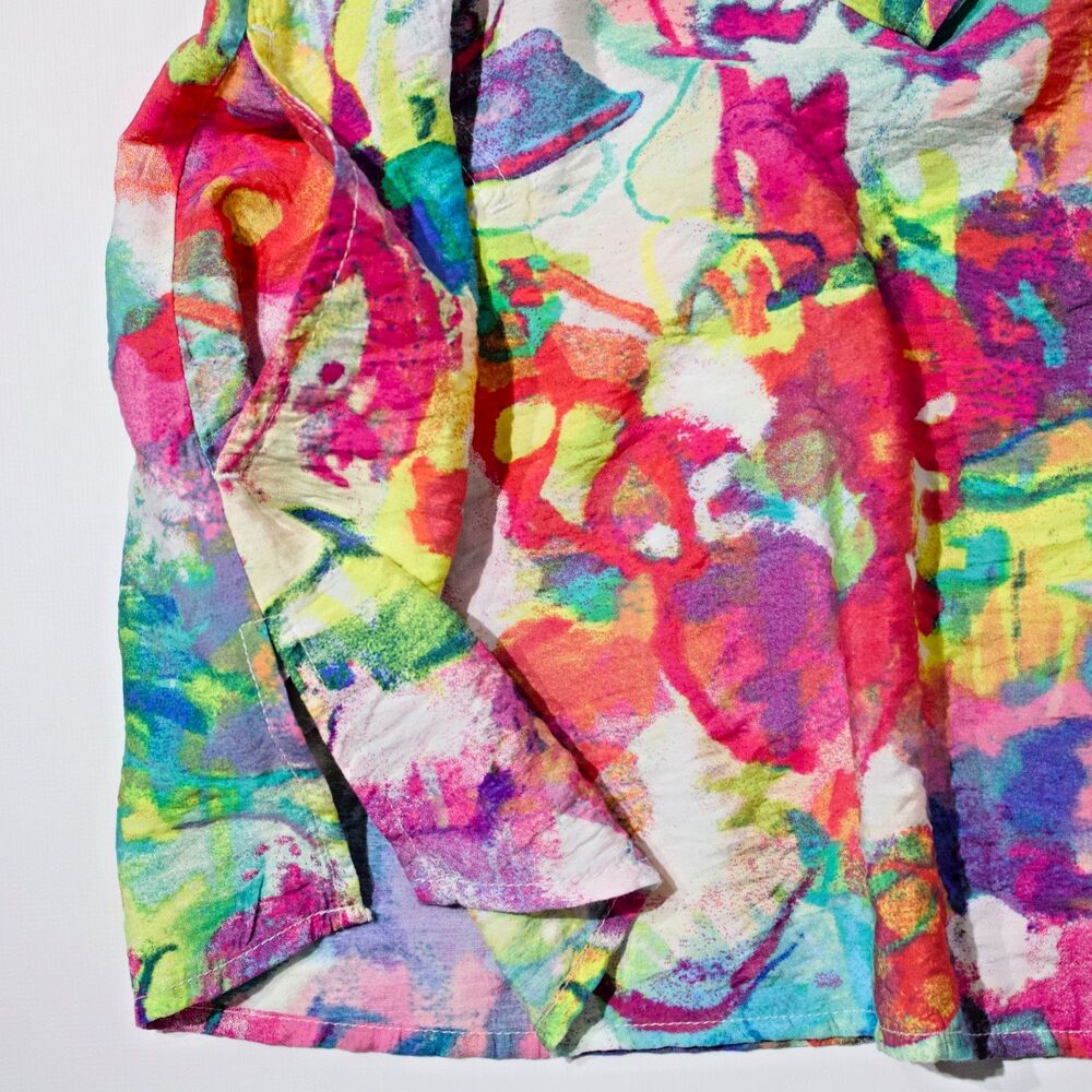 Ali Miles Plus Size 1X Multicolor Abstract Button Blouse Shirt Top Artsy Pockets - Picture 10 of 12